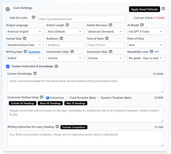 Bulk Mode step 2: Set core controls