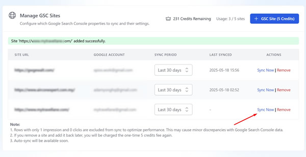 GSC Action Center step 1: Connect and sync