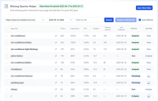 GSC Action Center step 3: Fix relevance with Missing Queries Helper