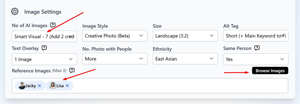 Smart Visual AI step 2: Select them when you write
