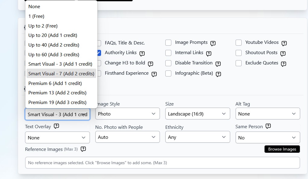 The writing modes where Smart Visual AI is available