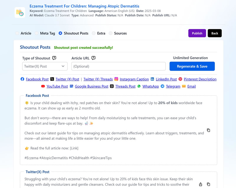 Social Posts step 3: View and copy