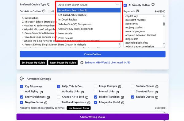Writing Modes step 2: Select a template