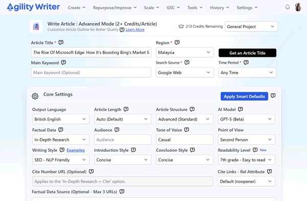 Writing Modes step 3: Set controls