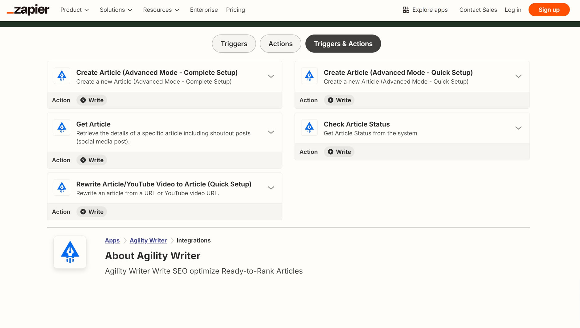 Zapier and Agility Writer integration setting up an automated workflow