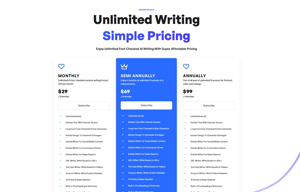 Katteb pricing