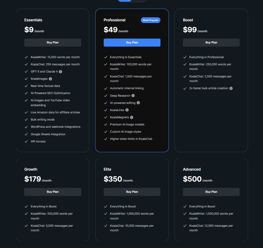 Koala AI pricing