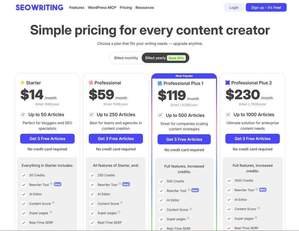 SEOWriting.ai pricing
