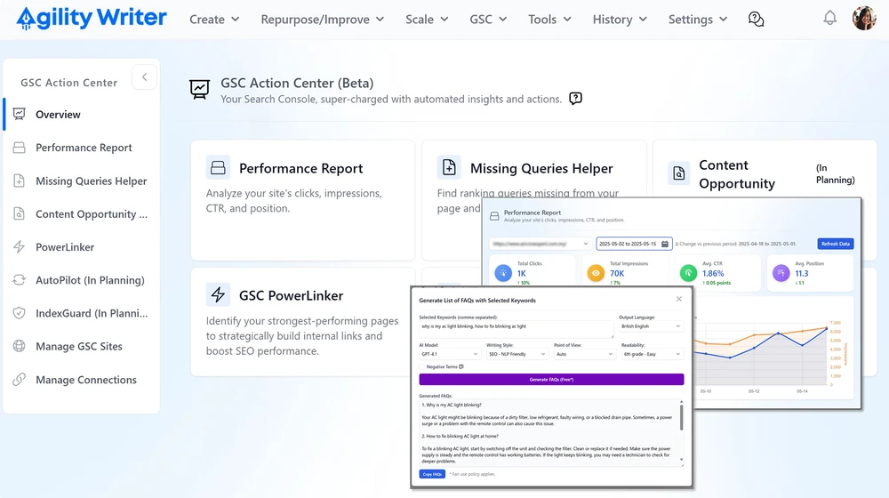 Agility Writer GSC Action Center
