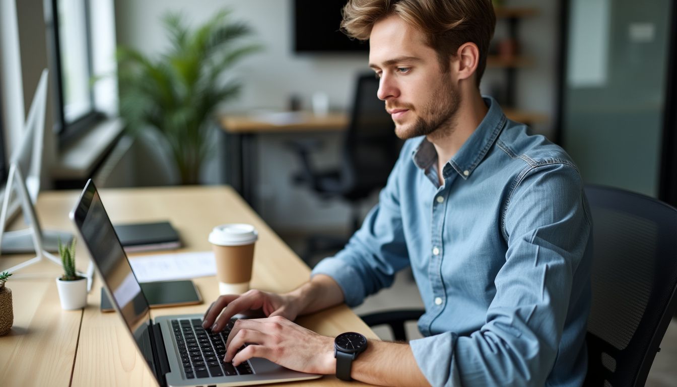 Working at a modern office desk