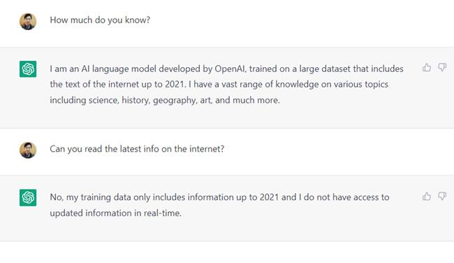 ChatGPT knowledge cutoff at 2021