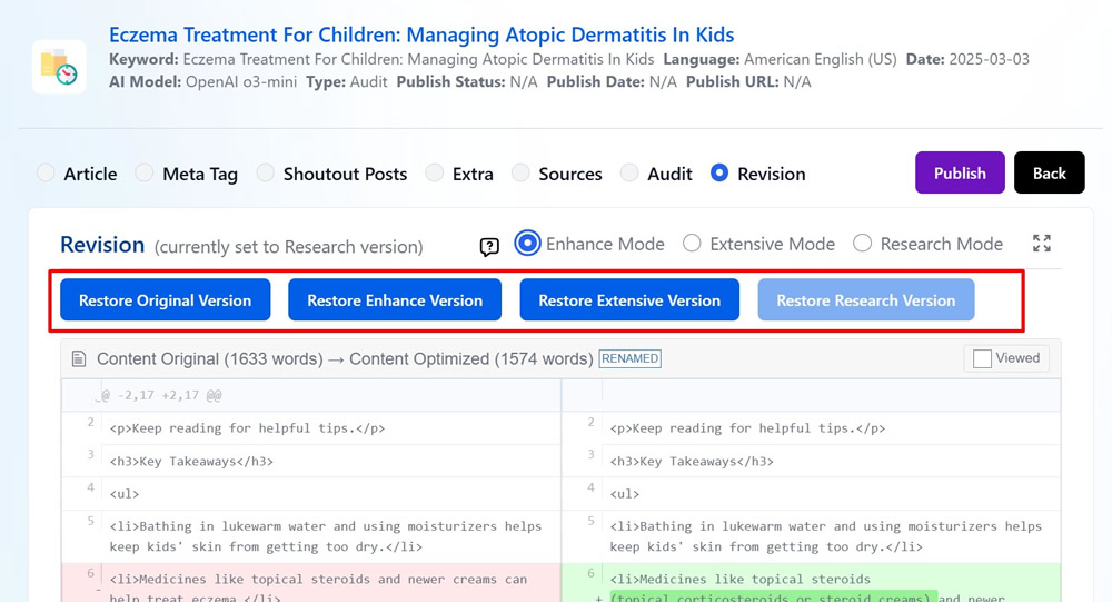 Comparing modes in the G-Smart Optimizer