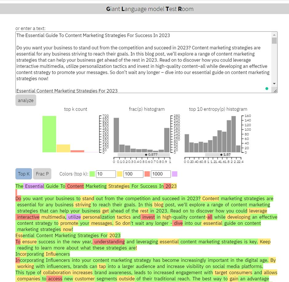 Agility Writer lower GLTR histogram score