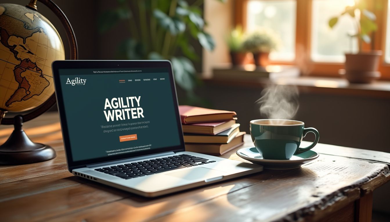 A home office with a laptop and coffee