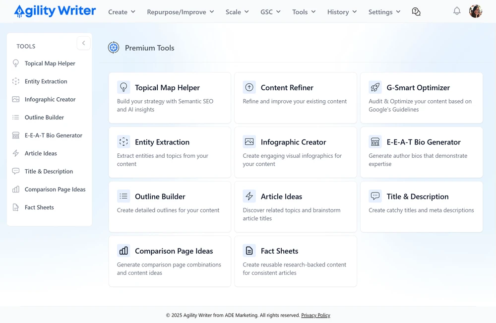 Agility Writer premium tools