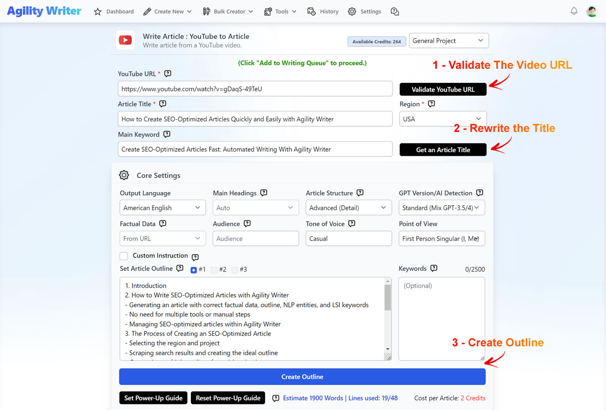 YouTube to Article Step 1