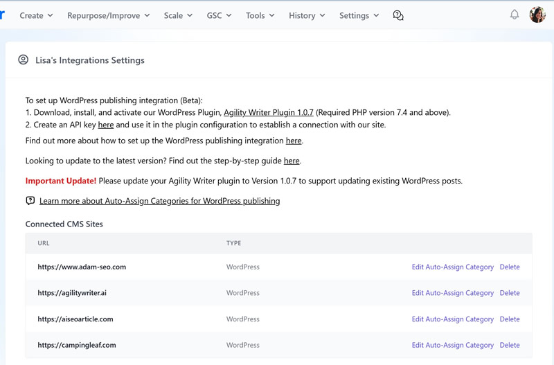 WordPress Integration workflow detail