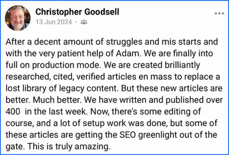 Agility Writer customer review screenshot from Chris