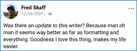 Agility Writer customer review screenshot from Fred