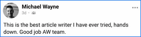Agility Writer customer review screenshot from Michael