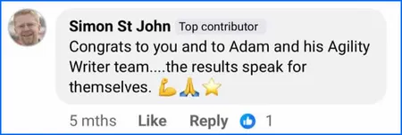 Agility Writer customer review screenshot from Simon