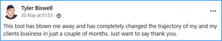 Agility Writer customer review screenshot from Tyler